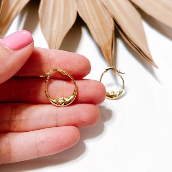 Gold moon hoop earrings S403 - Picture 2 of 2